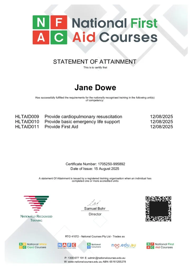 Same-Day Results and Nationally Recognised First Aid Certification