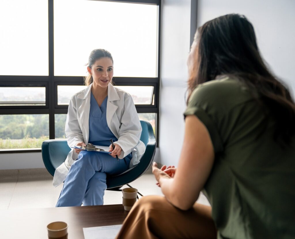 mental health first aid specialist with a patient
