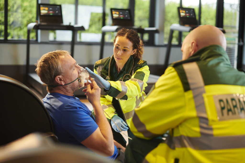 paramedics at a gym called from a personal trainer
