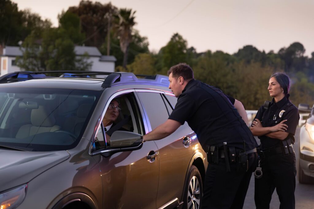 Police officers stopping a driver near Sydney