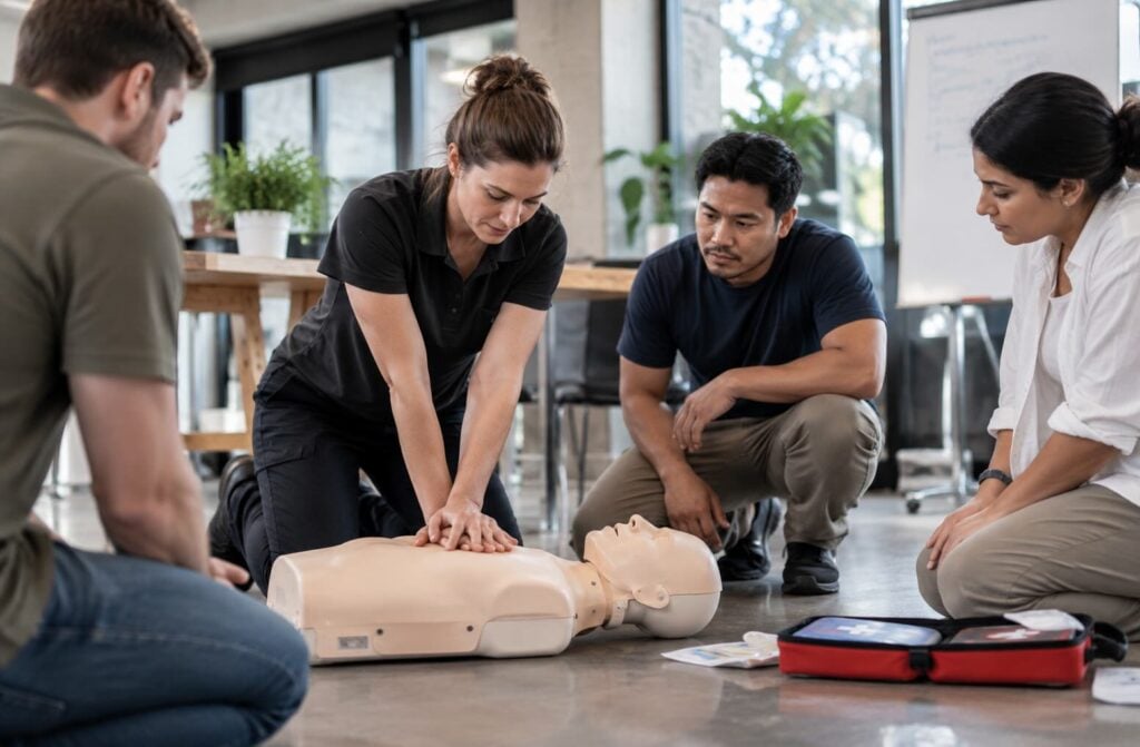 First aid training in Australia with 3 students